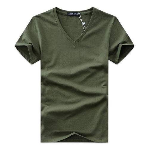 Men V neck T Shirt Casual Men Slim Fit Classic