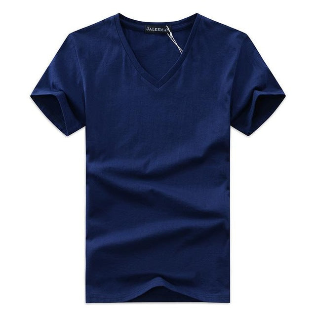 Men V neck T Shirt Casual Men Slim Fit Classic