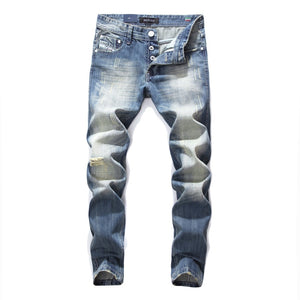 Italian Jean Pants Retro Wash Slim Fit Men