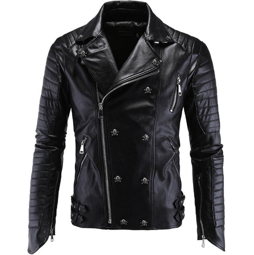 Men New Skull Motorcycle Leather Jacket