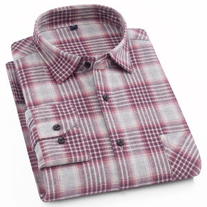 Cotton Casual Plaid Shirts Pocket Long Sleeve Slim Fit