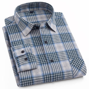 Cotton Casual Plaid Shirts Pocket Long Sleeve Slim Fit