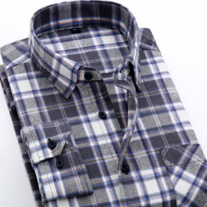 Cotton Casual Plaid Shirts Pocket Long Sleeve Slim Fit