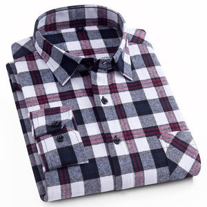 Cotton Casual Plaid Shirts Pocket Long Sleeve Slim Fit