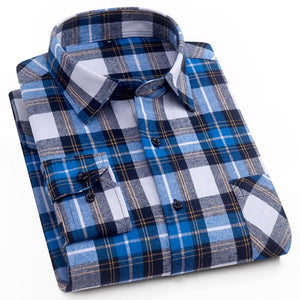 Cotton Casual Plaid Shirts Pocket Long Sleeve Slim Fit