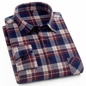 Cotton Casual Plaid Shirts Pocket Long Sleeve Slim Fit