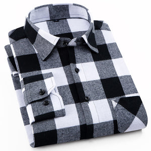 Cotton Casual Plaid Shirts Pocket Long Sleeve Slim Fit