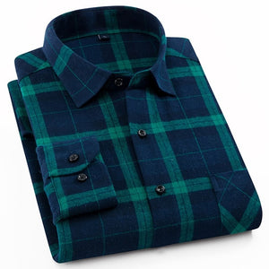 Cotton Casual Plaid Shirts Pocket Long Sleeve Slim Fit