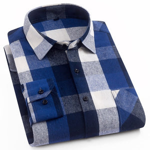 Cotton Casual Plaid Shirts Pocket Long Sleeve Slim Fit