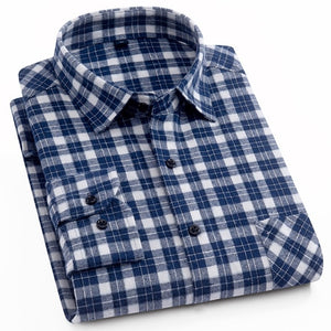 Cotton Casual Plaid Shirts Pocket Long Sleeve Slim Fit