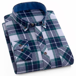 Cotton Casual Plaid Shirts Pocket Long Sleeve Slim Fit