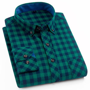 Cotton Casual Plaid Shirts Pocket Long Sleeve Slim Fit