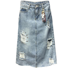 Load image into Gallery viewer, Holes Sequined Denim Skirt Women