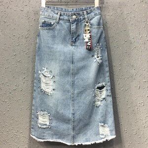 Holes Sequined Denim Skirt Women